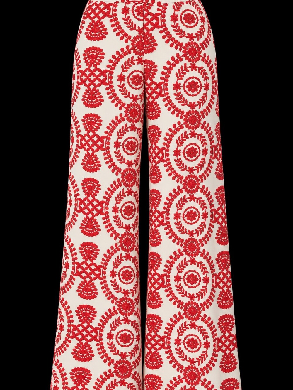 Red & Cream Wide-Leg Printed Pants
